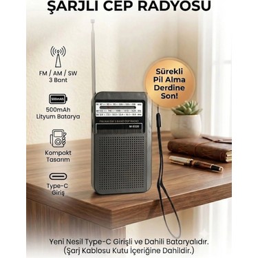 Dexxony Dexxony Şarjlı Cep Radyosu - Fm Radyo, Deprem Radyosu Taşınabilir Küçük Radyo (Videolu — 4. ürün görseli
