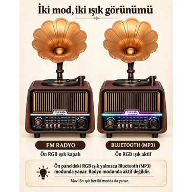 Dexxony Dexxony YG-7020 Büyük Boy Retro Gramofon Bluetooth Radyo USB/TF Kart Girişli Güneş Panelli (Videolu — 2. ürün görseli