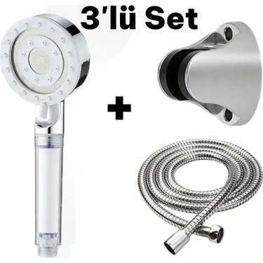 deyhome Deyhome 3'lü Set 5 Kademeli Filtreli Masajlı Gri Duş Başlığı + 150 cm Duş Hortumu + Askı fiyatı ve görseli