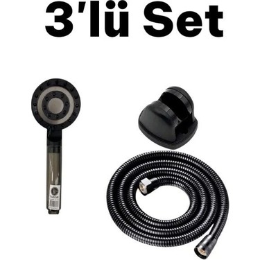 deyhome Deyhome 3'lü Set 5 Kademeli Filtreli Masajlı Siyah Duş Başlığı + 150 cm Duş Hortumu + Askı fiyatı ve görseli