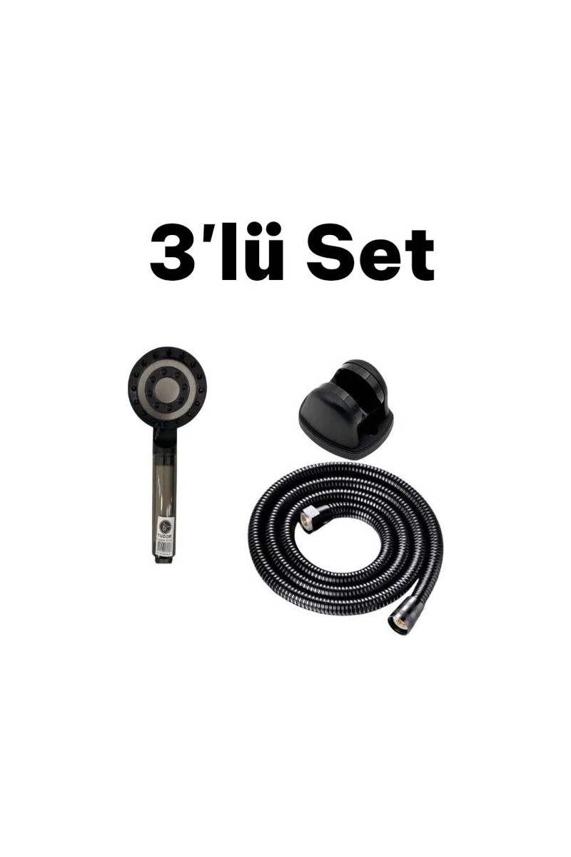 deyhome Deyhome 3'lü Set 5 Kademeli Filtreli Masajlı Siyah Duş Başlığı + 150 cm Duş Hortumu + Askı — 4. ürün görseli