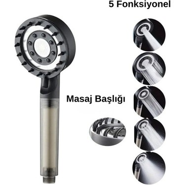 deyhome Deyhome 4'lü 5 Kademeli Filtreli Masajlı Siyah Duş Başlığı +3 Adet Yedek Filtre+ 150 cm Duş Hortumu — 2. ürün görseli