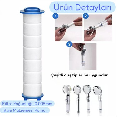 deyhome Deyhome 4'lü Set Gri 5 Kademeli Filtreli Masajlı Duş Başlığı +3 Adet Yedek Filitre+ 150 cm Duş — 3. ürün görseli