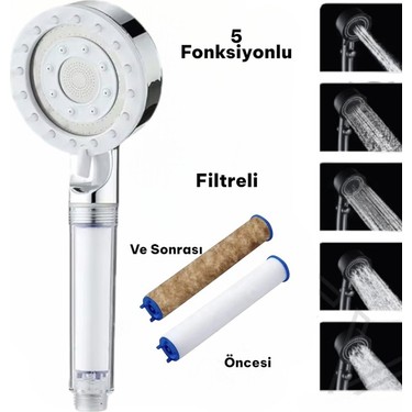 deyhome Deyhome 4'lü Set Gri 5 Kademeli Filtreli Masajlı Duş Başlığı +3 Adet Yedek Filitre+ 150 cm Duş — 5. ürün görseli