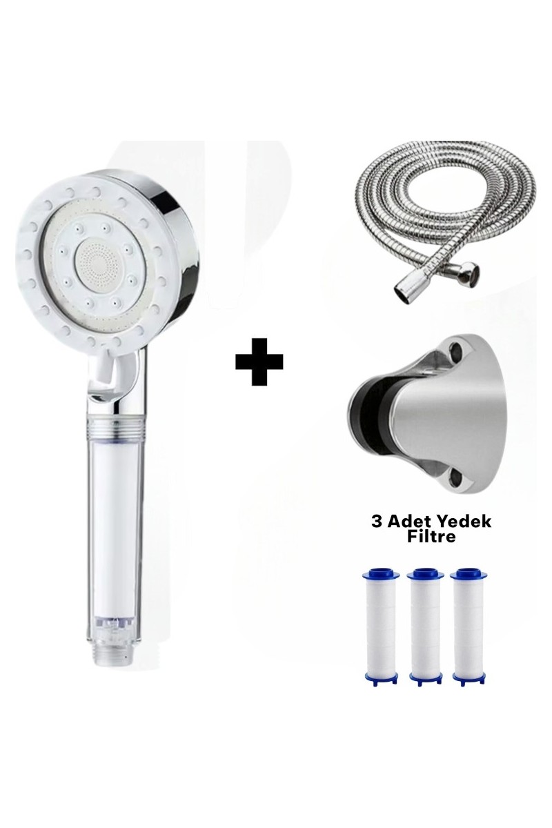 deyhome Deyhome 4'lü Set Gri 5 Kademeli Filtreli Masajlı Duş Başlığı +3 Adet Yedek Filitre+ 150 cm Duş — 6. ürün görseli