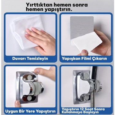 deyhome Deyhome 5 Fonksiyonlu Filtreli Duş Başlığı 4’lü Set – 150 cm Örgülü Duş Hortumu, Yapışkanlı Mafsal — 5. ürün görseli