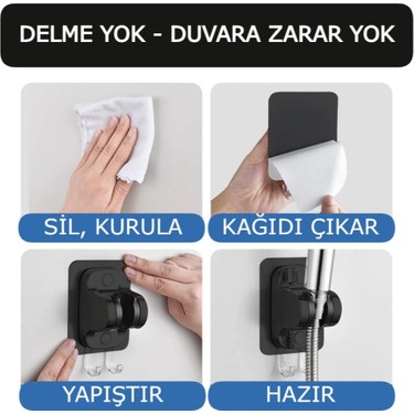 deyhome Deyhome 5 Fonksiyonlu Filtreli Duş Başlığı 4’lü Siyah Set – 150 cm Örgülü Duş Hortumu, Yapışkanlı — 2. ürün görseli
