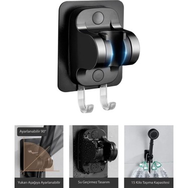 deyhome Deyhome 5 Fonksiyonlu Filtreli Duş Başlığı 4’lü Siyah Set – 150 cm Örgülü Duş Hortumu, Yapışkanlı — 5. ürün görseli