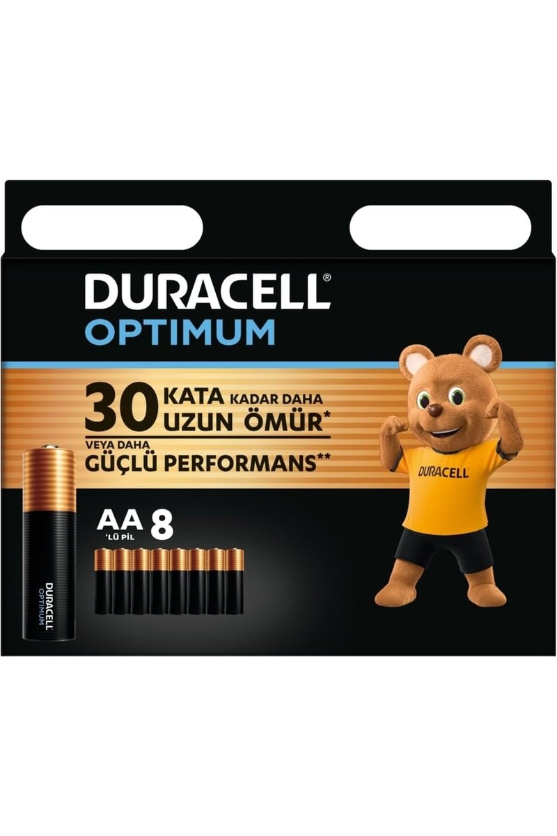 Duracell Optimum AA Pil (8’li paket), Alkalin Pil 1,5V, LR6 MX1500