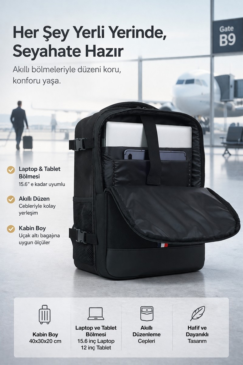 D'Vers D'Vers Smart Kabin Boy Laptop ve Tablet Bölmeli, Suya Dayanıklı, Seyahat, Valiz, Sırt Çantası — 3. ürün görseli