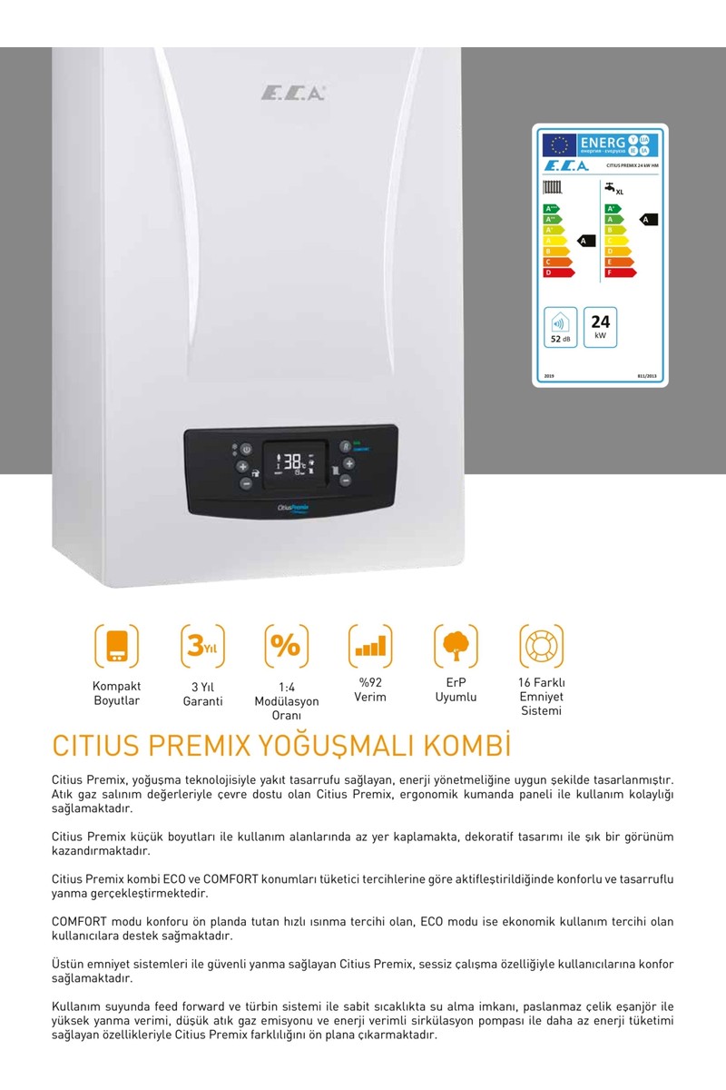 E.C.A. E.C.A. Citius Premix 24KW Erp Yoğuşmalı Hermetik Kombi+Baca Kiti — 2. ürün görseli