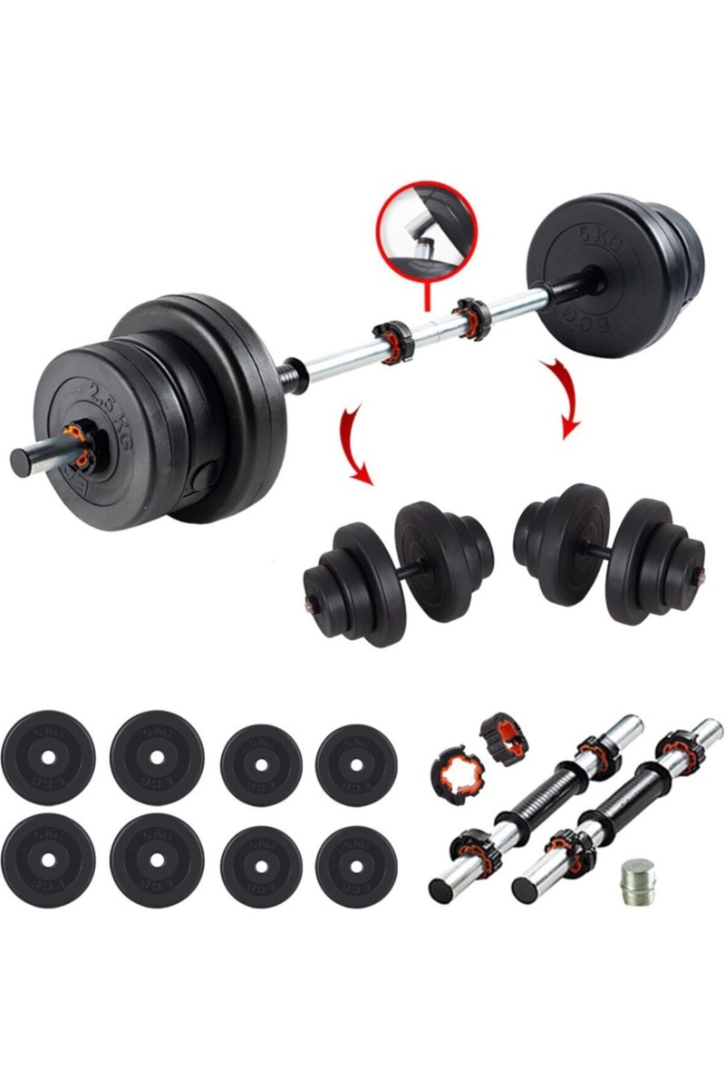 Ecgspor 32 Kg Multifonksiyonel Birleştirilebilir Halter Seti Ve Dambıl Seti Ağırlık Fitness Seti