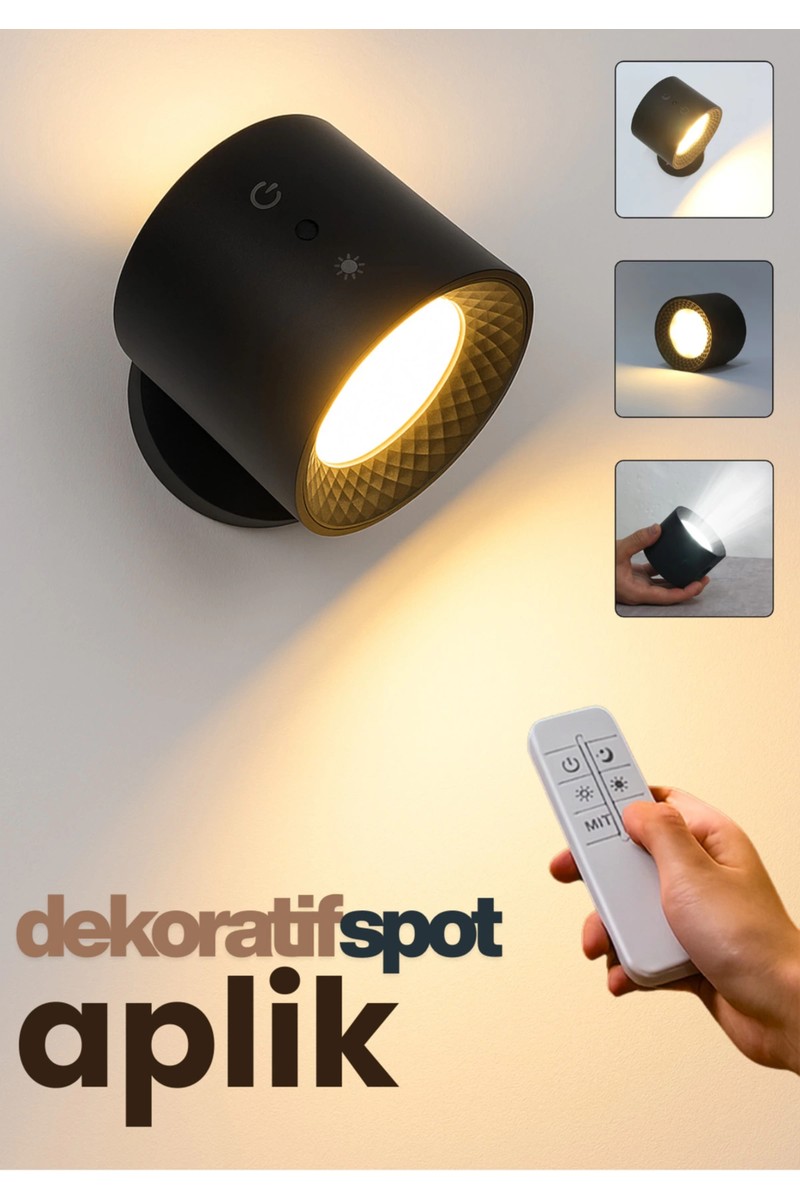 Edewatt Mıknatıslı Uzaktan Kumandalı Çift Taraflı Duvar Aplik LED Aydınlatma 3 Renk USB Şarjlı