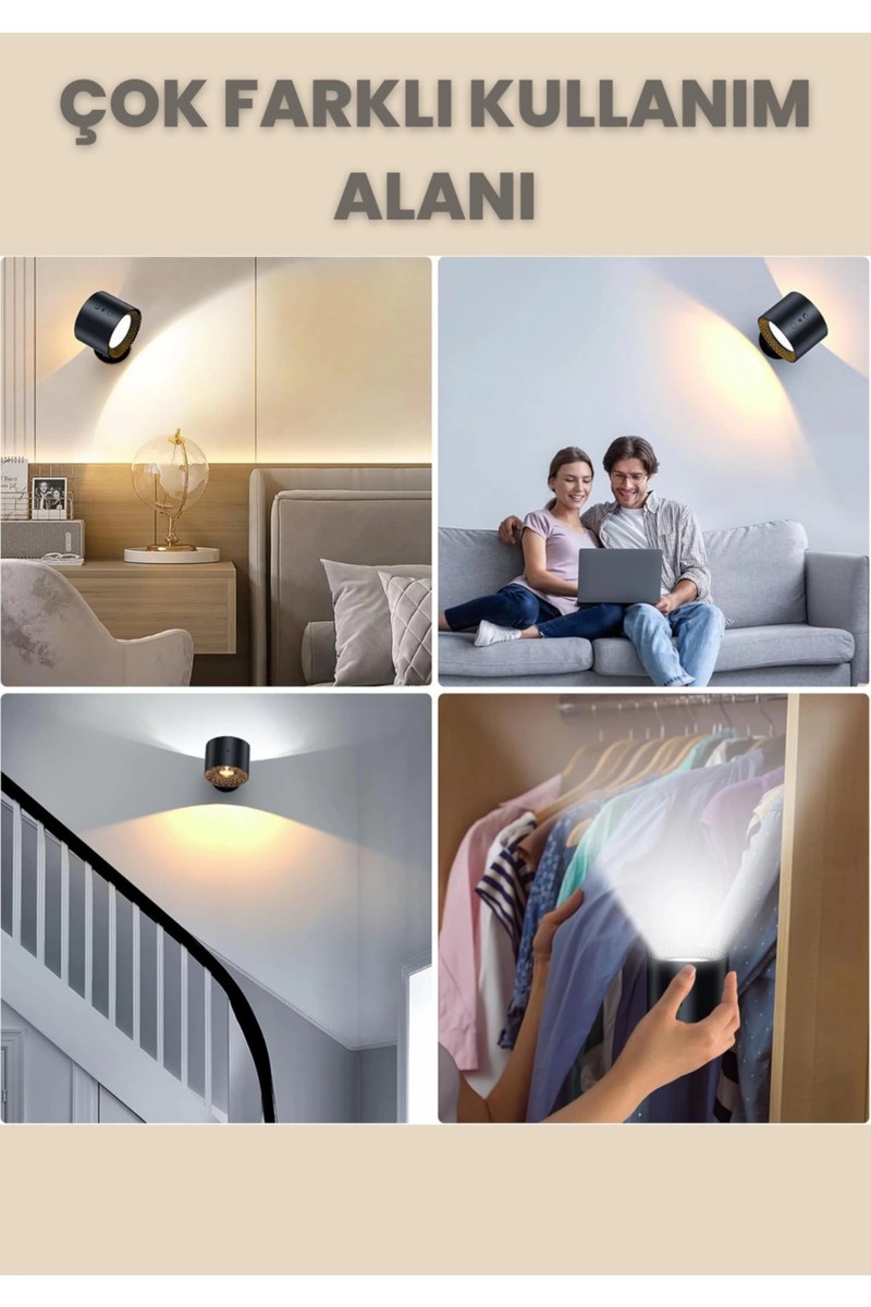 Edewatt Edewatt Mıknatıslı Uzaktan Kumandalı Çift Taraflı Duvar Aplik LED Aydınlatma 3 Renk USB Şarjlı — 2. ürün görseli