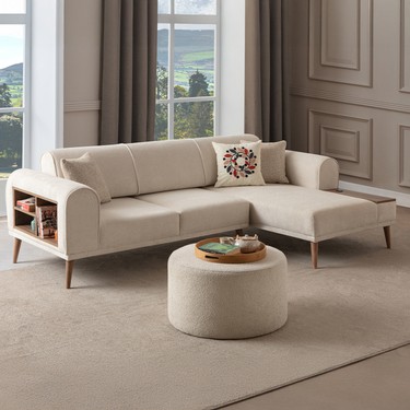 Edsy Home Edsy Home Drog Köşe Koltuk Takımı Bukle Kumaş Krem 240x150 cm Orta Sert Yatak fiyatı ve görseli