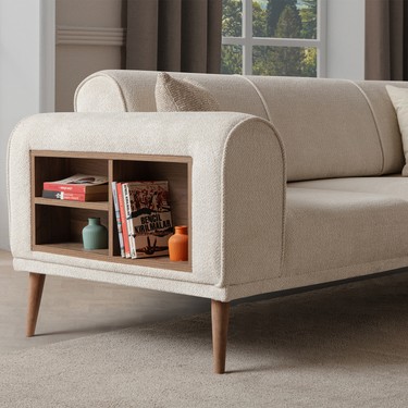 Edsy Home Edsy Home Drog Köşe Koltuk Takımı Bukle Kumaş Krem 240x150 cm Orta Sert Yatak — 2. ürün görseli