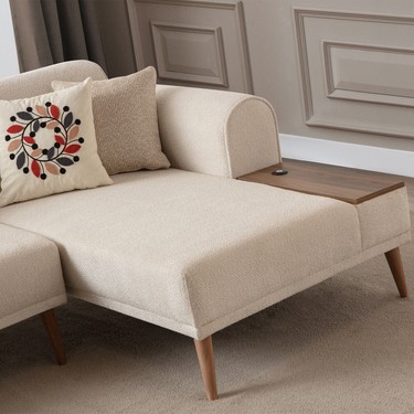 Edsy Home Edsy Home Drog Köşe Koltuk Takımı Bukle Kumaş Krem 240x150 cm Orta Sert Yatak — 3. ürün görseli