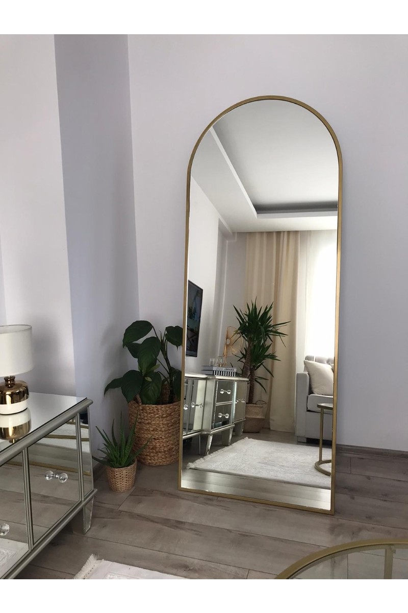 Effe Yapı Dekor Gold Metal Çerçeveli 180 70 cm Ayaklı Oval Boy Aynası
