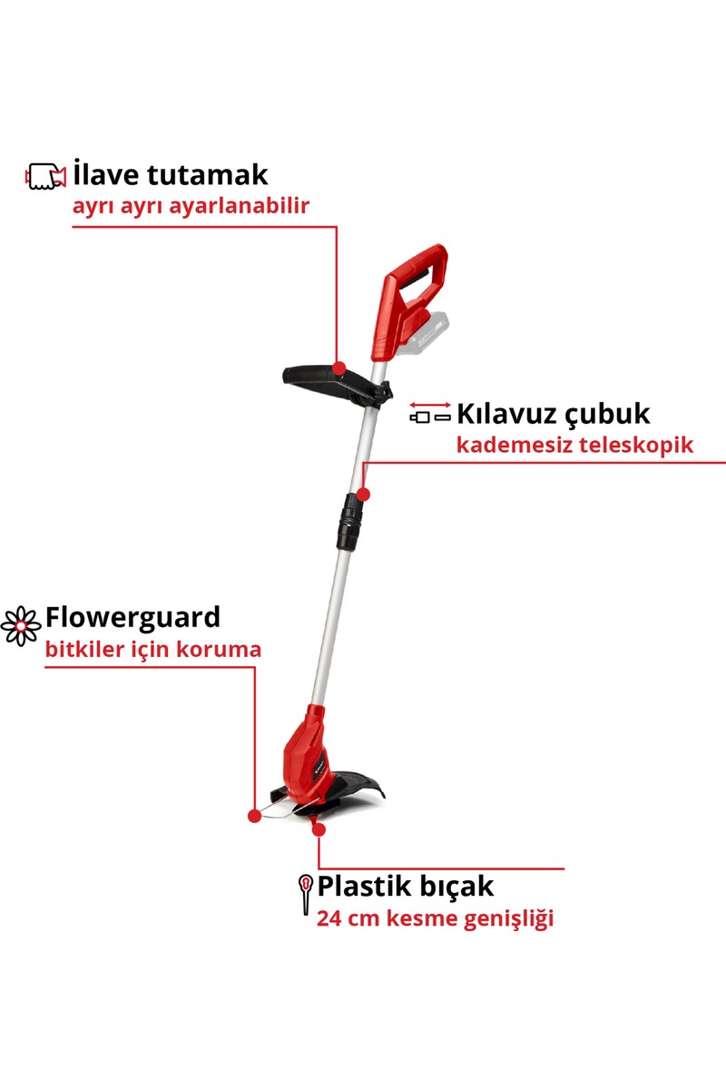 Einhell Einhell Akülü Kenar Kesme GC-CT 18/24 Li – Solo Power X-Change (18 V, Li-ion, 24 cm kesme genişliği, ayarlanabilir teleskopik gidon, 20 adet plastik bıçak, Flowerguard, akü dahil değildir) - 3411123 — 3. ürün görseli