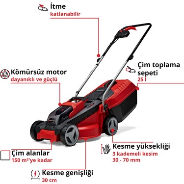 Einhell Einhell GE-CM 18/30 Li (1x3,0 Ah), Akülü Çim Biçme Makinesi - — 3. ürün görseli