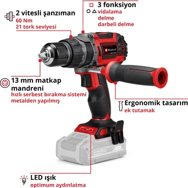 Einhell Einhell Professional Akülü Darbeli Vidalama TP-CD 18/60 Li-i BL Solo Power X-Change (Li-Ion, 18 V, — 3. ürün görseli