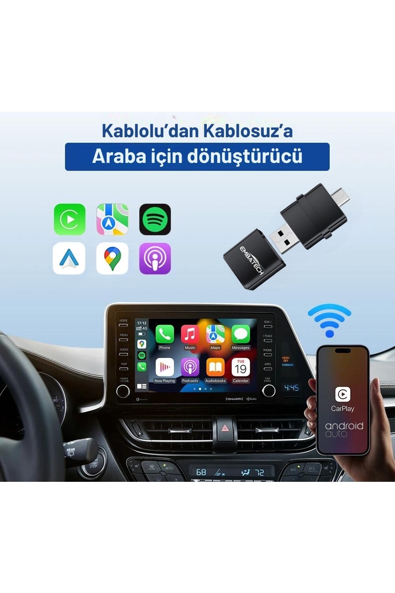 Embatech Embatech Araç Içi 2in1 Android ve Apple Cihazlar Için Kablosuz Android Auto ve Carplay Adaptörü (EMT-006) — 2. ürün görseli