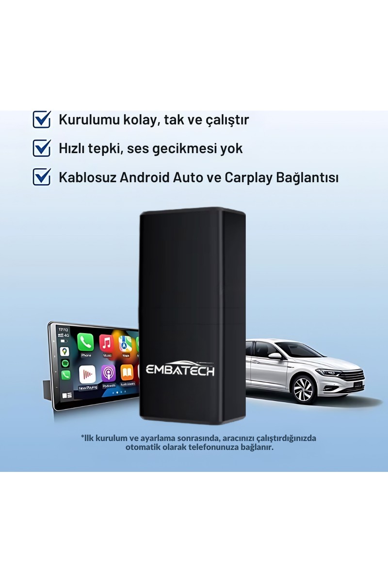 Embatech Embatech Araç Içi 2in1 Android ve Apple Cihazlar Için Kablosuz Android Auto ve Carplay Adaptörü (EMT-006) — 3. ürün görseli