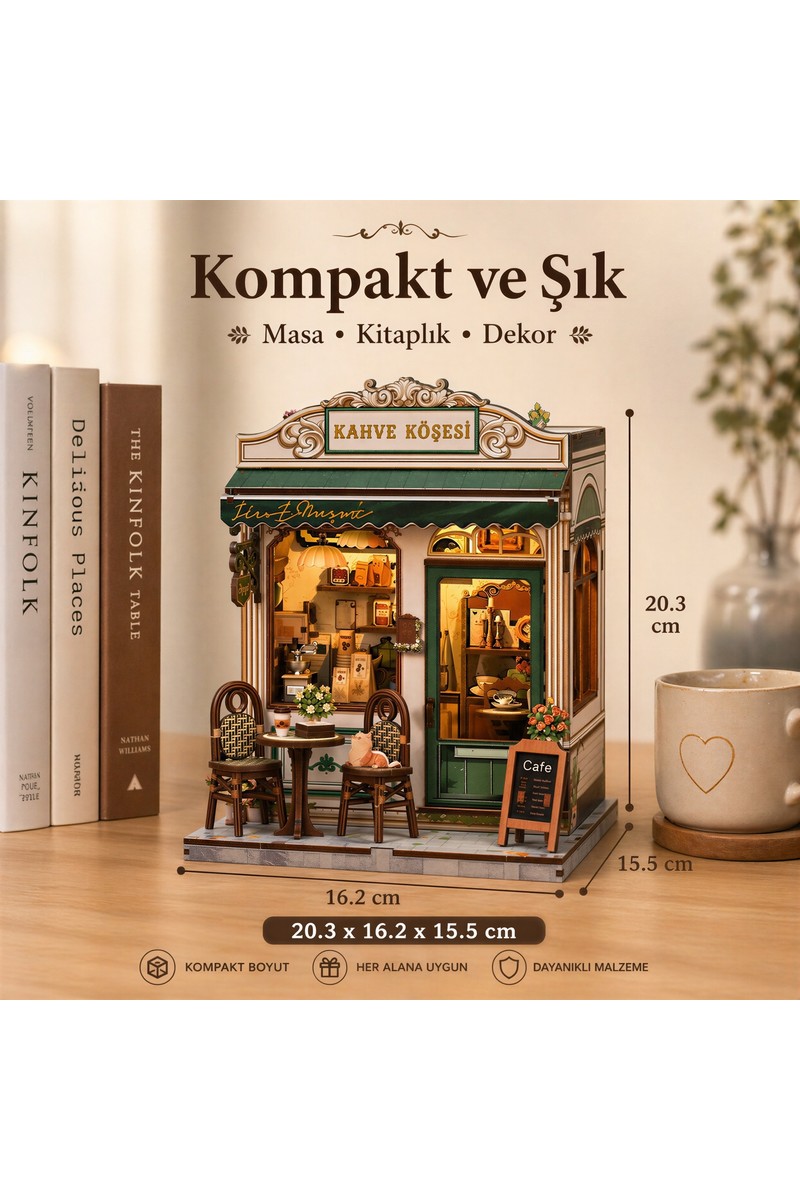 Emirgan Emirgan Kahve Köşesi Nook Book Mini Book Nook Dıy Kit – Kendin Yap LED Işıklı Ahşap Minyatür Kitap Köşesi — 2. ürün görseli