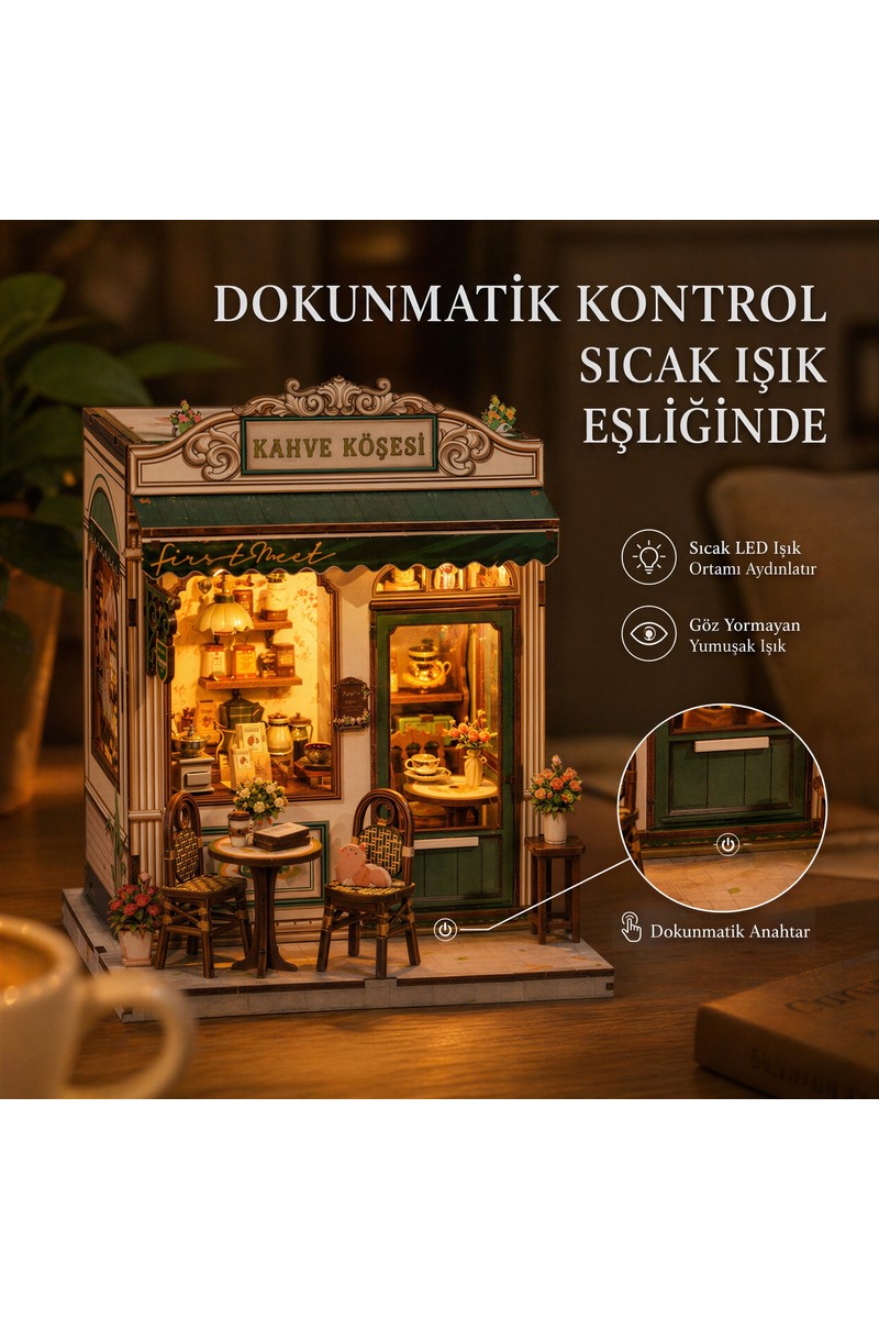 Emirgan Emirgan Kahve Köşesi Nook Book Mini Book Nook Dıy Kit – Kendin Yap LED Işıklı Ahşap Minyatür Kitap Köşesi — 3. ürün görseli