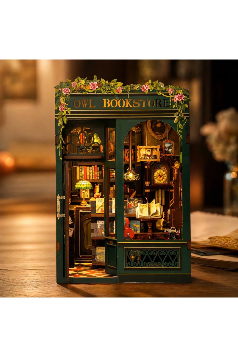 Emirgan Emirgan Owl Bookstore Book Nook DIY Kit – Ahşap Minyatür Kitaplık Dekoru, LED Işıklı Kendin Yap Hobi Seti — 2. ürün görseli