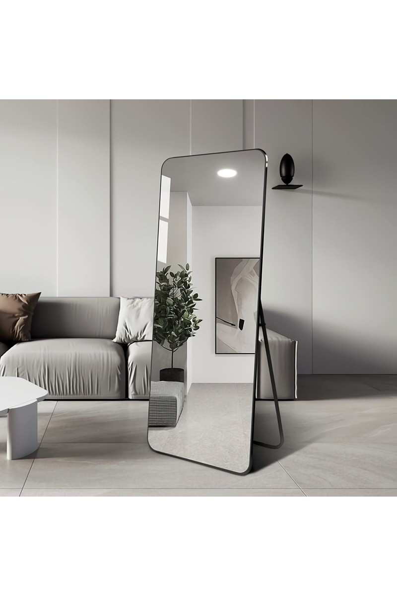 Enc Home 180X60 Siyah Metal Çerçeveli Oval Dikdörtgen Boy Aynası Ayaklı Tasarım