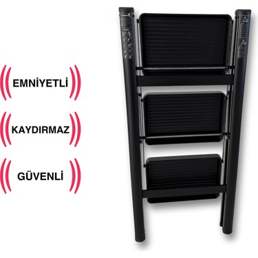 Endokon Endokon Katlanır Çelik Şık Merdiven - Siyah 3 Basamaklı - Portatif Ev Ofis — 6. ürün görseli