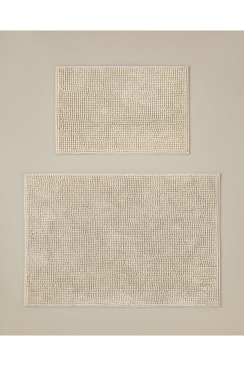English Home Macaroni Kaydırmaz Taban Bej Banyo Paspası Seti 60x90 + 40x60 cm Desenli Özellikli