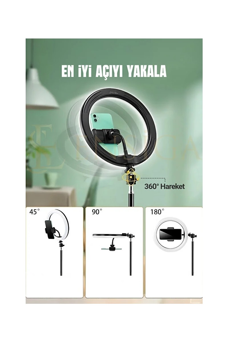 Ensiga Ensiga 10 Inç Ring Light ve 2.1 M Tripod ile Kumandalı Işıklı Telefon Tutucu Profesyonel Kullanım İçin — 2. ürün görseli