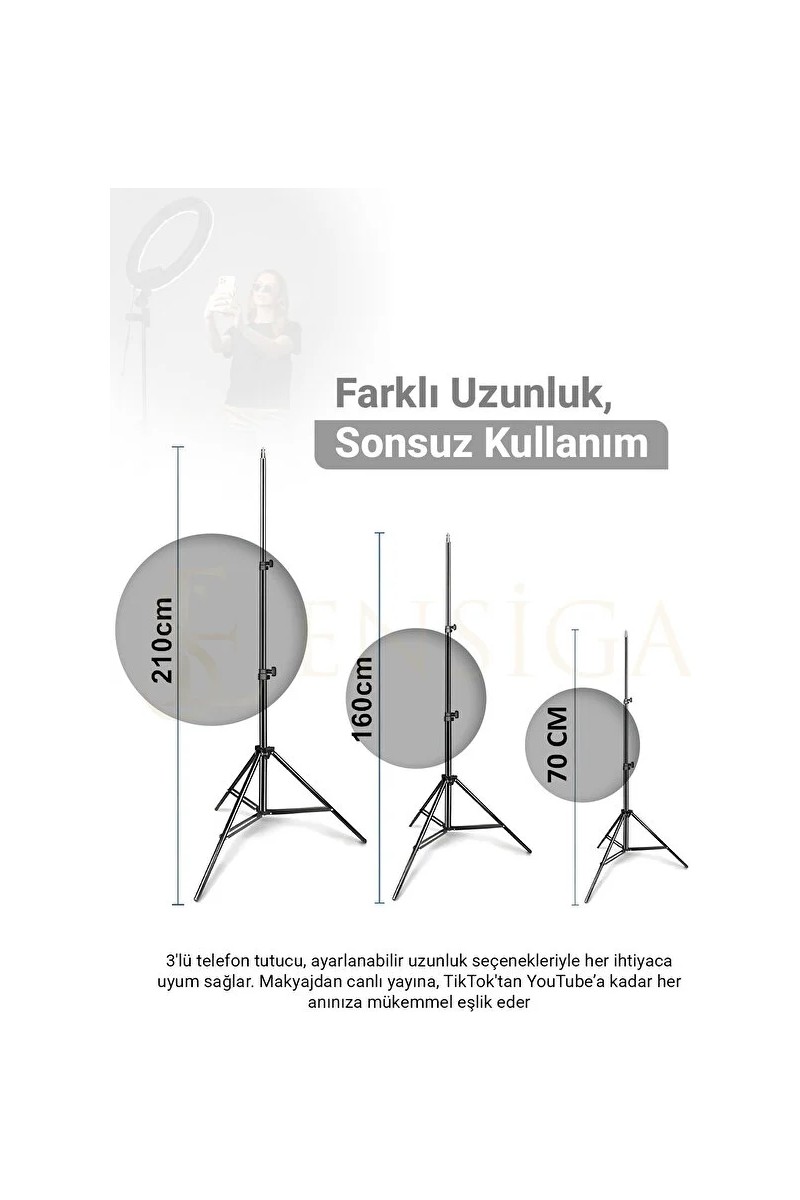 Ensiga Ensiga 10 Inç Ring Light ve 2.1 M Tripod ile Kumandalı Işıklı Telefon Tutucu Profesyonel Kullanım İçin — 3. ürün görseli