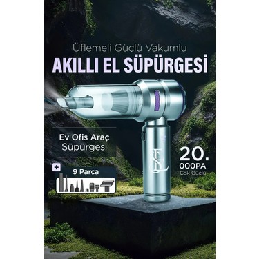 Ensiga Ensiga 20.000 PA Üflemeli Güçlü Vakumlu Şarjlı Kablosuz Araç Içi Süpürge | Fırçasız — 4. ürün görseli