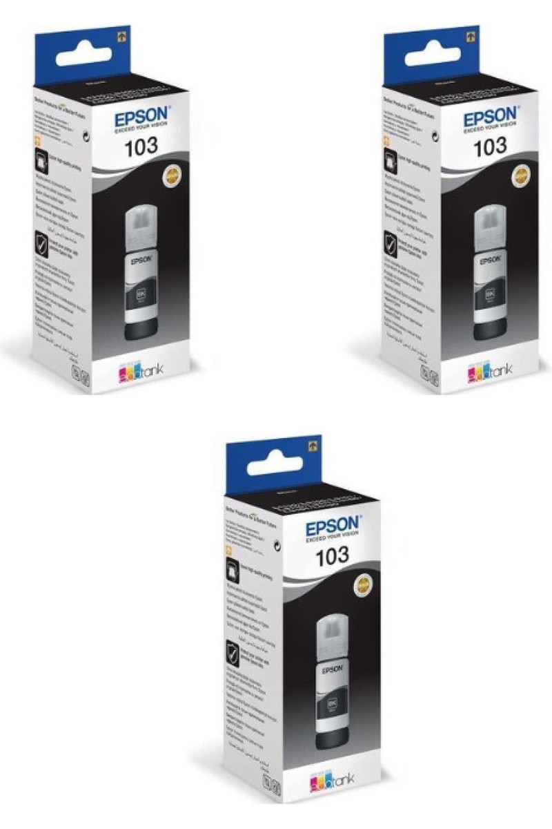Epson 103 L3250 3'lü Siyah Orjinal Mürekkep Kartuşu 65ML. 3 RDV69