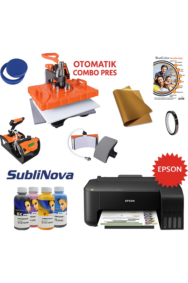 Epson Süblimasyon Combo Transfer Baskı Seti 100 Sayfa Kapasite ile Çok Fonksiyonlu Yazıcı ve Sarf Malzemeleri