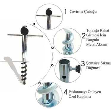 Ercgzl Ercgzl Plaj Şemsiye Kazığı Büyük Boy ( 3 cm Şemsiye Çapına Kadar — 2. ürün görseli