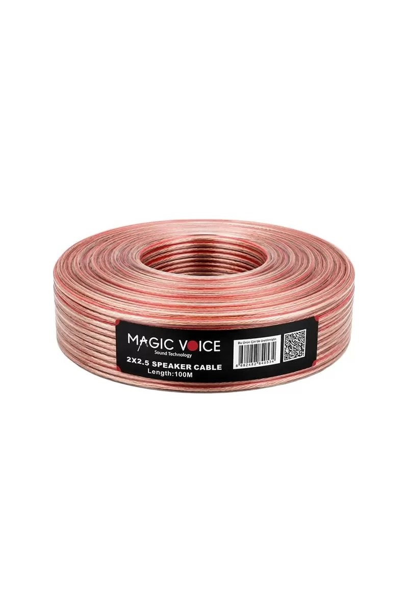 Ergün Collection Magicvoice 2x2.50 Şeffaf Kırmızı Çizgili 100 Metre Hoparlör Kablosu
