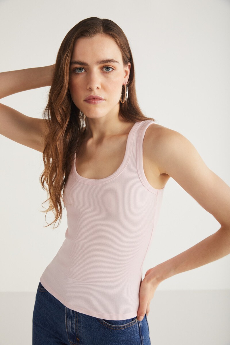 Ethiquet Lıllesol Kadın Fitilli Görünümlü Kalın Askılı Basic Pembe Atlet