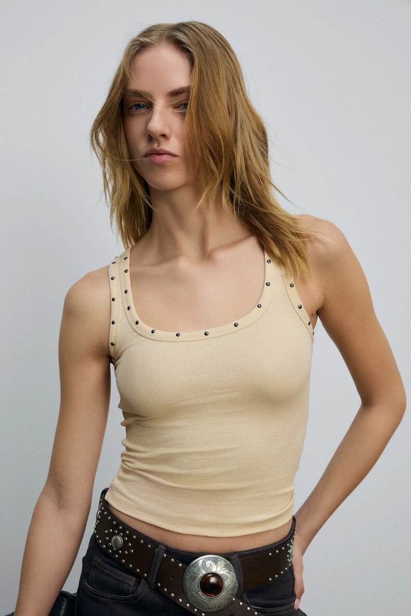 Ethiquet Ethiquet Lıllesol Kadın Fitilli Görünümlü Slim Fit Vücuda Oturan Havuz Yakalı Pamuklu Basic Bej Taşlı Atlet — 2. ürün görseli