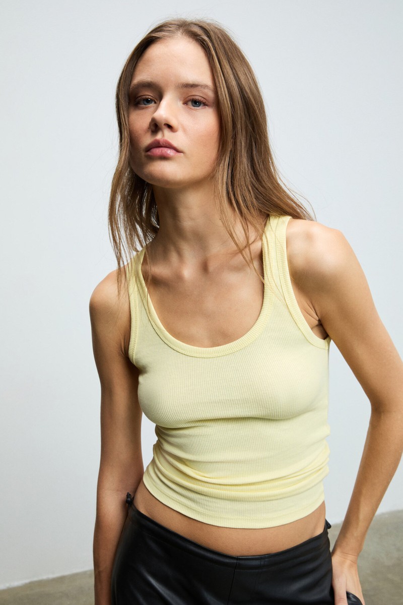 Ethiquet Ethiquet Lıllesol Kadın Fitilli Görünümlü Slim Fit Vücuda Oturan Havuz Yakalı Pamuklu Basic Sarı Atlet — 2. ürün görseli