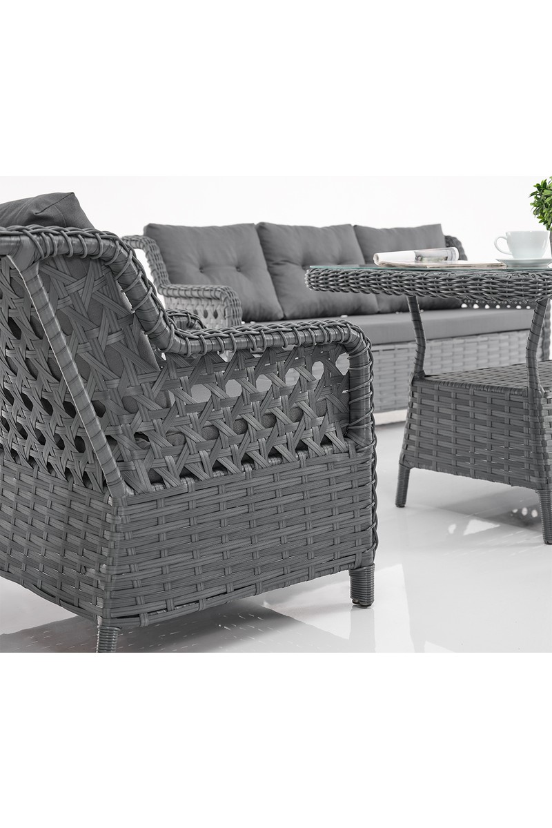 EVDEMO EVDEMO Deniz Rattan Puflu Bahçe Balkon Takımı 3+1+1 Antrasit — 3. ürün görseli