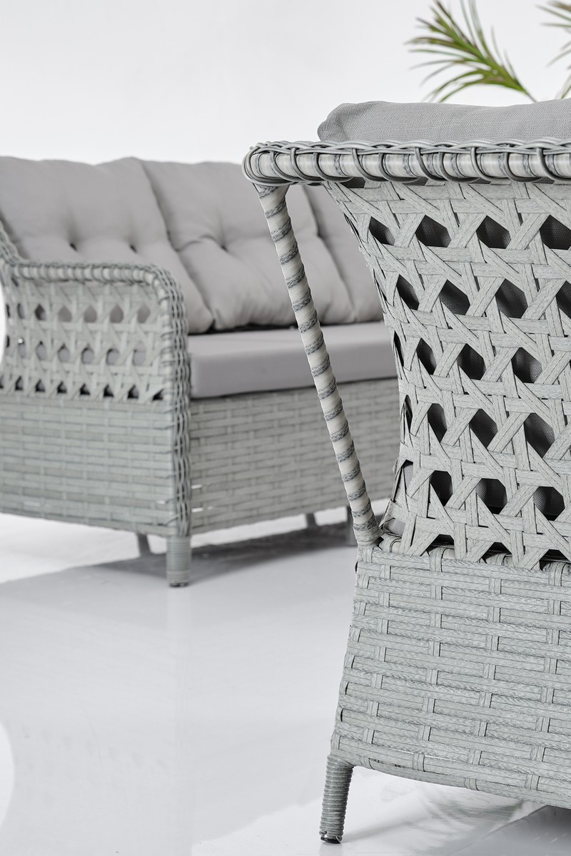 EVDEMO EVDEMO Deniz Rattan Puflu Bahçe Balkon Takımı 3+1+1 Gri — 3. ürün görseli