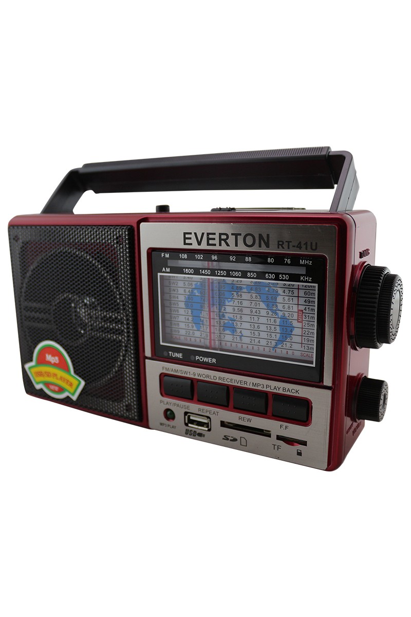 Everton RT-41U USB-SD-FM-SW3 Radyo Şarj Edilebilir Dünya Radyosu Kırmızı Ekranlı