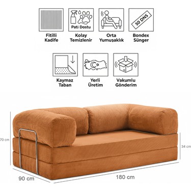 Evessan Evessan 90X180 Kanepe - Fitilli Kadife Yıkanır Silinir Pratik Yer Yatağı 90X180CM 50 DNS fiyatı ve görseli