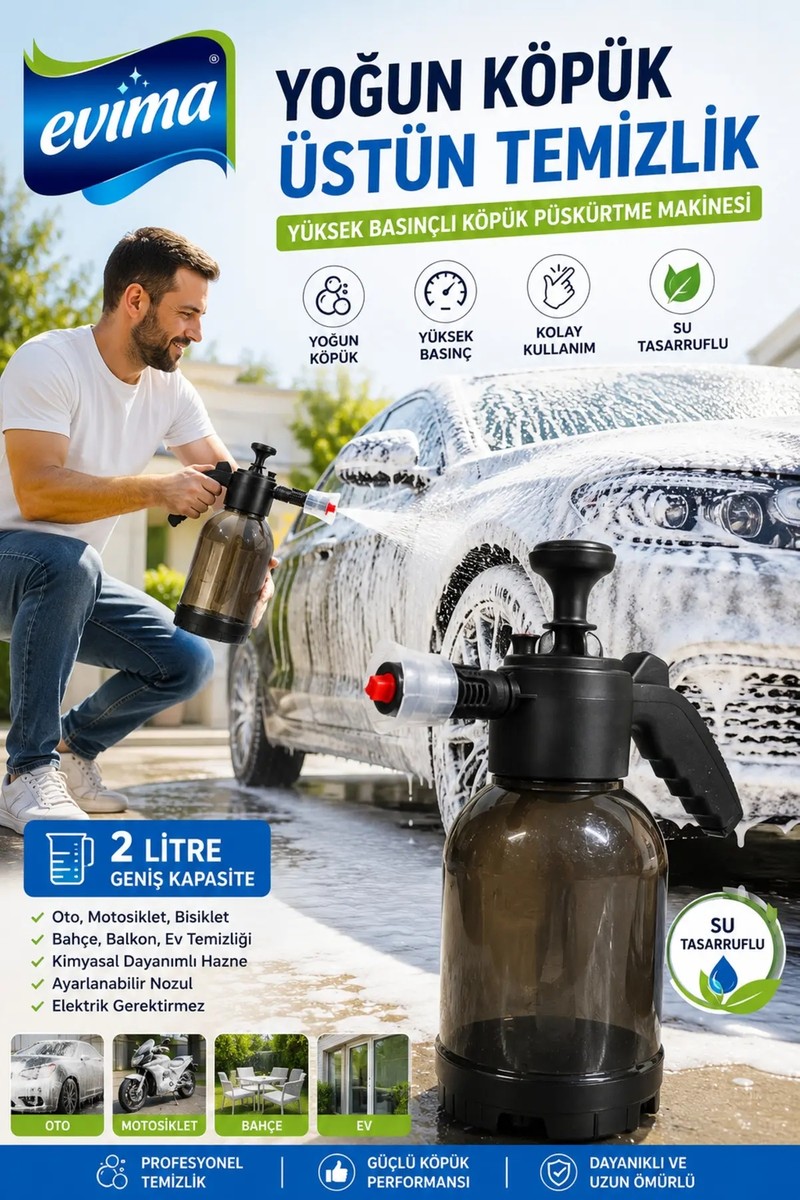 Evima Evima Yüksek Basınçlı Oto Yıkama ve Temizleme Pompası Köpük Püskürtme Makinesi 2 Litre El Tipi — 6. ürün görseli