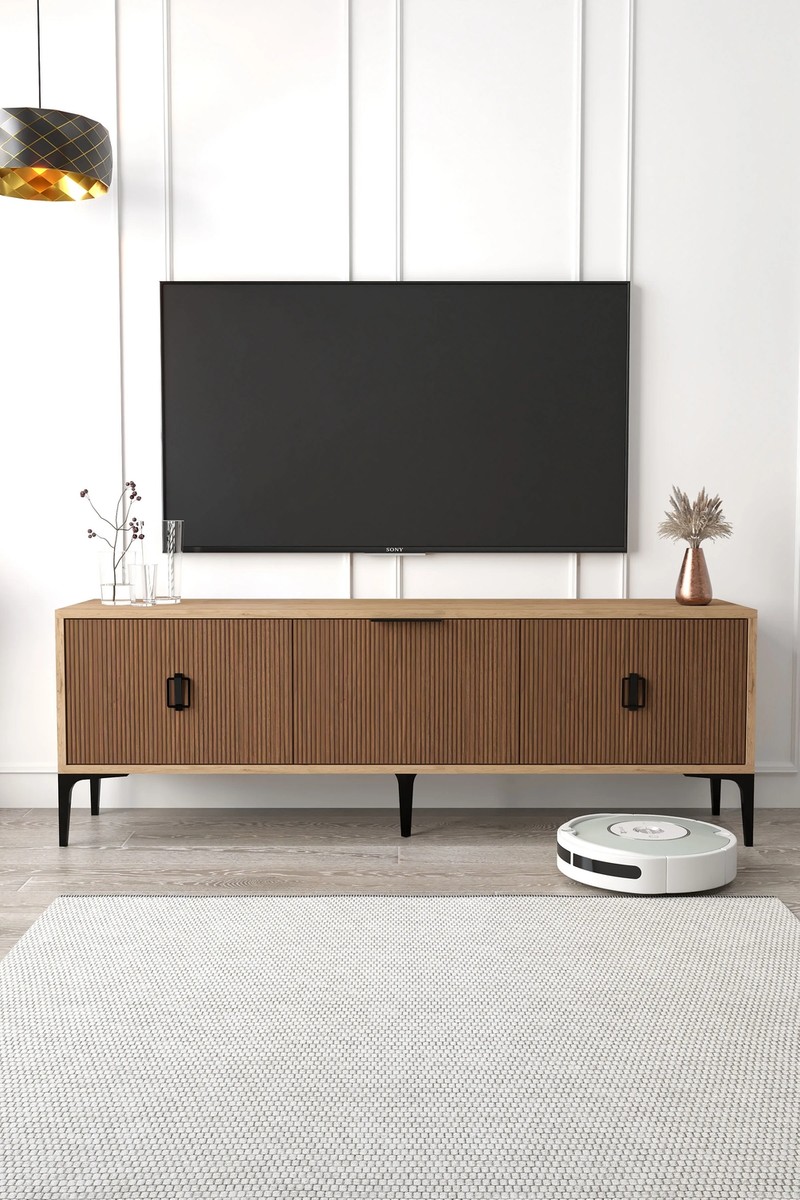 EVMO Home 3503 Neva Modern Tasarımlı TV Ünitesi 150 cm 3 Kapaklı Kaplan Sepet Suntalam