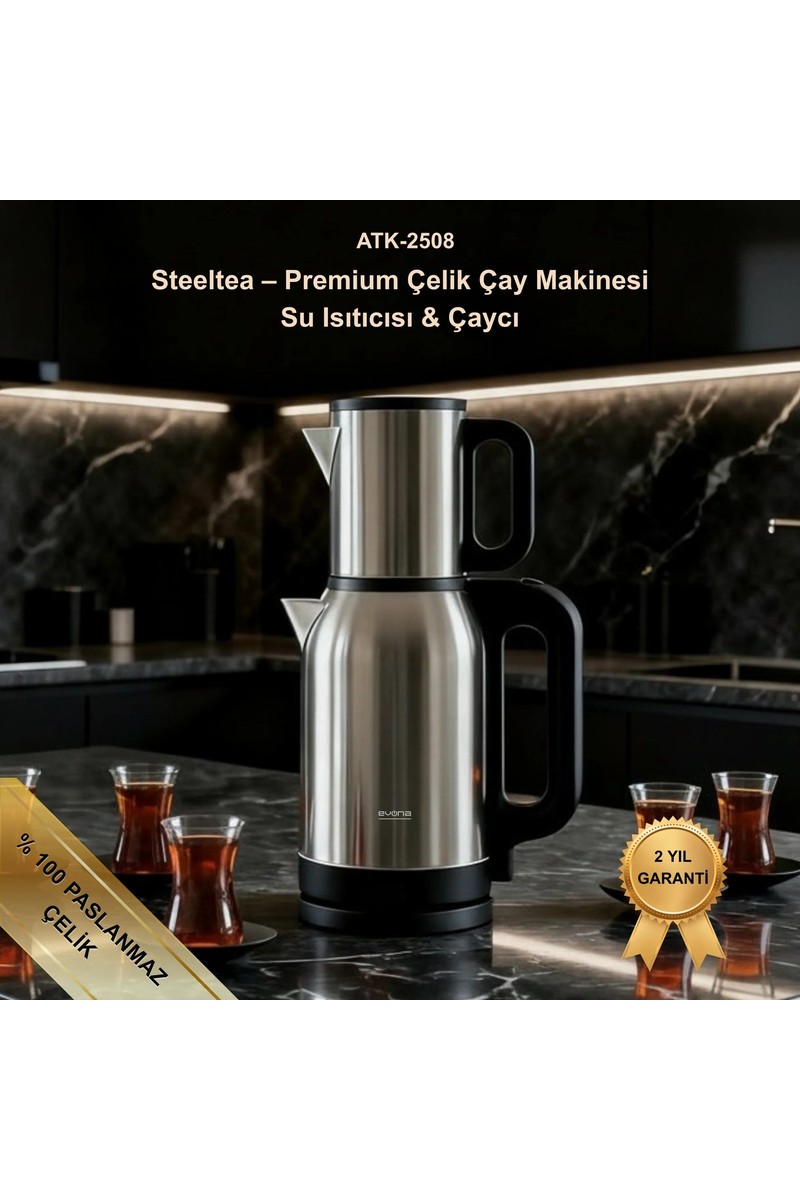 Evona Çelik 2 In 1 Çay Makinesi Su Isıtıcısı & Çaycı Steeltea